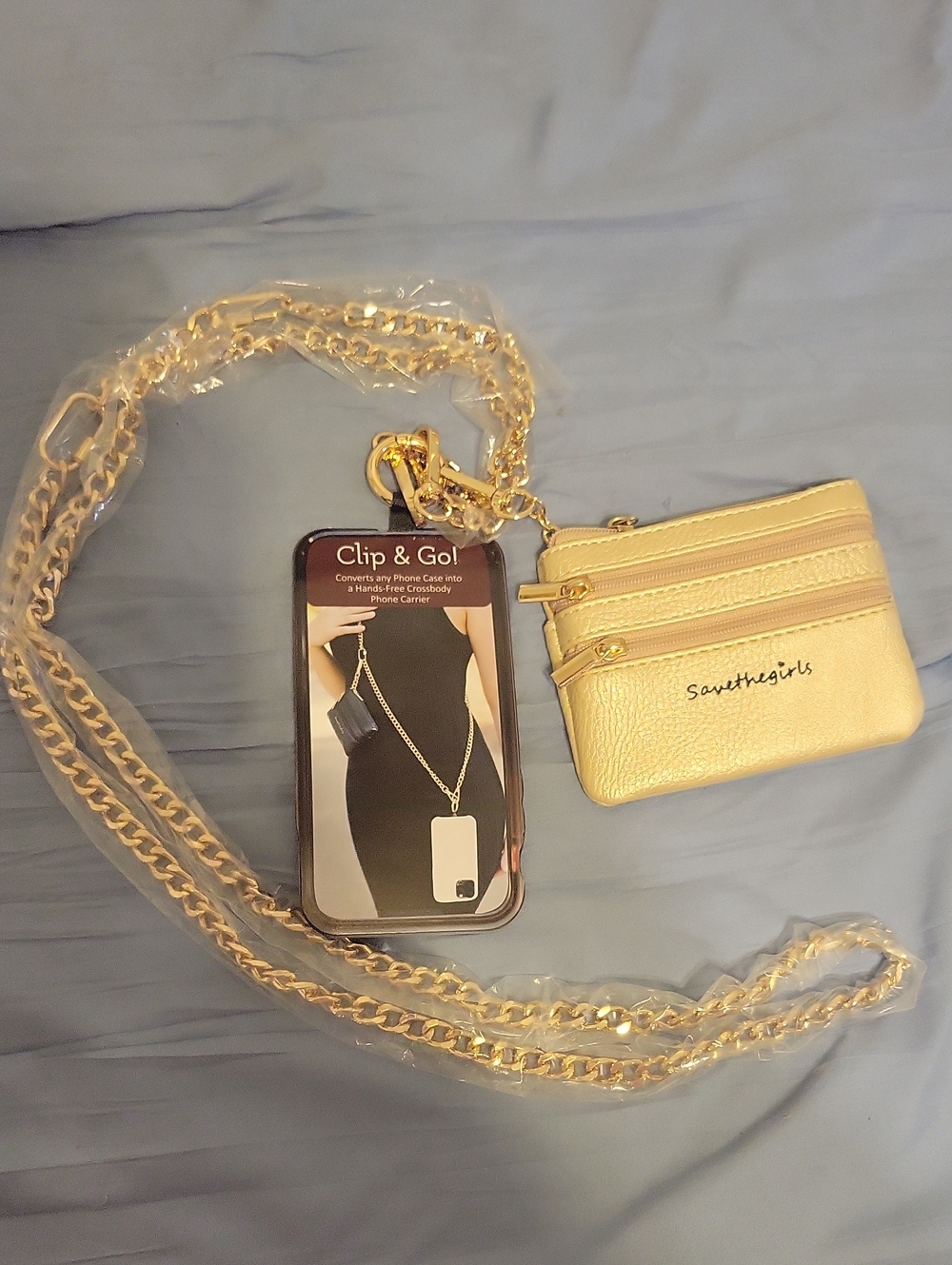 NWT Save The Girls Gold Phone Crossbody Strap & Coin Pouch